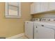 Functional laundry room equipped with a washer, dryer, and overhead cabinets at 4924 Locklear Way, Marietta, GA 30066