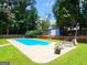 Beautifully landscaped backyard featuring an in-ground pool, a shed, and plenty of space to enjoy at 2913 Jordan Forest Trail, Lawrenceville, GA 30044