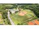 Aerial view of well-maintained baseball fields, tennis courts, and parking areas surrounded by lush greenery and mature trees at 4972 Park Vale Dr, Sugar Hill, GA 30518