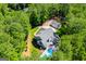 An aerial view of the home, pool, lush trees, and private backyard area at 7003 Tara Dr, Villa Rica, GA 30180