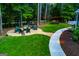 Secluded backyard with a fire pit, comfortable seating, and lush greenery, creating a serene outdoor retreat at 7003 Tara Dr, Villa Rica, GA 30180