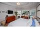 Serene bedroom with tray ceilings, natural light, and views of the backyard landscaping at 7003 Tara Dr, Villa Rica, GA 30180