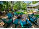 Scenic backyard fire pit and seating area, surrounded by lush greenery and mature trees at 7003 Tara Dr, Villa Rica, GA 30180