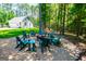 Cozy firepit area surrounded by Adirondack chairs, perfect for outdoor gatherings in the woods at 7003 Tara Dr, Villa Rica, GA 30180