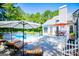 Backyard boasts an in-ground pool, lounge seating, manicured landscaping, and deck seating at 7003 Tara Dr, Villa Rica, GA 30180