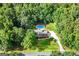 Stunning aerial view of the home, highlighting the in-ground pool, lush greenery, and surrounding landscape at 185 Downybrook Ln, Fayetteville, GA 30215