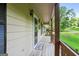 Exterior angle of covered front porch with wood columns and details on an inviting home at 185 Downybrook Ln, Fayetteville, GA 30215