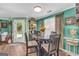 Eat-in kitchen featuring a dining table with 4 chairs, bright green walls, and easy access to the backyard at 3511 Cherry Blossom Ct, Loganville, GA 30052