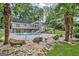 Beautiful backyard showcasing a pool with slide, stone features, and lush landscaping for a serene setting at 522 Golfview, Peachtree City, GA 30269