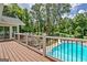 Relaxing deck with view of pool and landscaped lawn, perfect for entertaining guests at 522 Golfview, Peachtree City, GA 30269