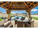 Inviting outdoor living space with covered patio, dining set, and refreshing pool at 209 Osier Dr, Mcdonough, GA 30252