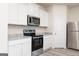 Close-up view of modern kitchen features stainless steel appliances and white cabinetry at 284 Limestone Circle, Conyers, GA 30013