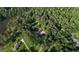 Aerial view of the property with a long driveway and surrounded by dense trees, offering a secluded and private setting at 115 Shoal Creek Dr, Sharpsburg, GA 30277