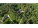 Overhead shot reveals property with mature trees and long driveways, creating a private, natural setting at 115 Shoal Creek Dr, Sharpsburg, GA 30277