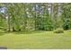 Sprawling backyard with lush green lawn and mature trees offers a serene and private outdoor space at 115 Shoal Creek Dr, Sharpsburg, GA 30277