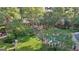 Expansive backyard view showcasing the home's brick facade, swimming pool, patio, mature trees, and lush landscaping at 115 Shoal Creek Dr, Sharpsburg, GA 30277
