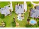 An aerial perspective showcases a house with a backyard pool, manicured lawns, and surrounding green landscape at 713 Birkdale Blvd, Carrollton, GA 30116