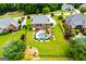 An aerial photograph showcases a private backyard oasis with a custom pool and meticulously landscaped garden at 713 Birkdale Blvd, Carrollton, GA 30116