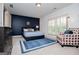 Charming bedroom featuring plush carpet, striking blue accent wall, and a cozy armchair at 713 Birkdale Blvd, Carrollton, GA 30116