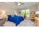 Serene main bedroom featuring a tray ceiling, plush carpet, and a large window at 326 Elkins Place, Peachtree City, GA 30269