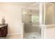 The stand alone frameless shower features stylish tiling and plenty of room at 4830 Northridge Dr, Cumming, GA 30041