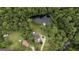 Overhead view of home with private pond surrounded by mature trees and greenery at 300 Peggy Cole Bridge Rd, Villa Rica, GA 30180