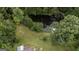 Overhead shot of a peaceful pond surrounded by mature trees and lush green grass at 300 Peggy Cole Bridge Rd, Villa Rica, GA 30180