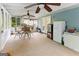 Relaxing sunroom with screened windows, ceiling fans, and a dining set at 201 Greensprings Dr, Palmetto, GA 30268