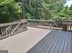 Backyard deck with a wooden railing and view of the surrounding trees and outdoor space at 522 Blue Mountain Rise, Canton, GA 30114