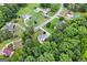 Aerial view of neighborhood featuring lush greenery, mature trees, and well-maintained homes, offering a peaceful setting at 150 Tramore Trce, Tyrone, GA 30290