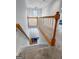 Well-lit staircase showcasing wood railings and carpeted steps at 150 Tramore Trce, Tyrone, GA 30290