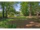 A large, level backyard with scattered trees and a partial view of the home at 6674 Cowan Mill Rd, Winston, GA 30187