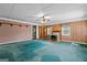 Bright living room has a wood burning stove fireplace, and ample space for furnishings and decor at 6674 Cowan Mill Rd, Winston, GA 30187