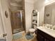 Bathroom with a shower and a large vanity with lots of counter space at 206 Birchin Dr, Woodstock, GA 30188