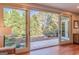 Spacious backyard view through sliding glass doors, showcasing the outdoor living space at 214 Palette Ln, Peachtree City, GA 30269