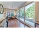 Bright living area featuring an expansive sliding glass door for seamless outdoor access and scenic views at 214 Palette Ln, Peachtree City, GA 30269