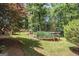 Picturesque backyard featuring mature trees, a rock garden, and charming landscaping, perfect for relaxation at 4352 Treeline Way, Douglasville, GA 30135