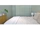 Bedroom with a wooden bed frame, neutral bedding, and light green walls at 504 Ridgelake Dr, Peachtree City, GA 30269
