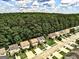Aerial view showing a neighborhood with tree-lined streets and well-maintained properties at 134 Watercress Ct, Stockbridge, GA 30281