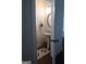 Small bathroom with a pedestal sink, oval mirror, decorative rug, and a window bringing in natural light at 11096 Cornerstone Way, Hampton, GA 30228