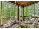 Inviting covered patio with a swing, comfortable seating, and a scenic view of lush greenery at 4874 Kettle River Pt, Suwanee, GA 30024