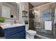 Beautiful bathroom with a glass shower, stylish vanity, and modern fixtures at 130 Mount Zion Sw Rd, Atlanta, GA 30354