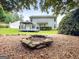 Spacious backyard with a well-maintained lawn, an outdoor fire pit, and a back deck at 320 Cloverwood Drive, Fayetteville, GA 30215