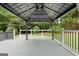 Exterior view of the well-maintained wooden deck with overhead cover and white railing at 320 Cloverwood Drive, Fayetteville, GA 30215