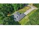 Overhead shot of the rear of a cozy house boasting a patio, surrounded by lush grass and mature trees for privacy at 315 Antioch Road, Mcdonough, GA 30252
