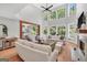 Bright living room with high ceilings, fireplace, and views to the outdoor landscape at 100 Castlebrook Chase, Tyrone, GA 30290