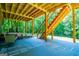 The home's covered patio offers a cool retreat, featuring concrete flooring, wooden support beams, and inviting outdoor seating at 301 East Highway 5, Roopville, GA 30170