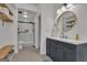 Stylish bathroom featuring a modern vanity, glass-enclosed shower, and neutral tiles, offering a spa-like experience at 425 Birkdale Dr, Fayetteville, GA 30215