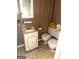 Small bathroom features a vanity, toilet, and is in need of repair at 301 Wedowee St, Bowdon, GA 30108