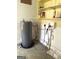 Utility room with water heater, shelving, and utility hookups at 301 Wedowee St, Bowdon, GA 30108